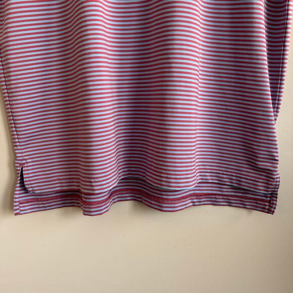Peter Millar Polo Short Sleeve Shirt Pink Blue Striped Embroidered Sun XL - Picture 4 of 6
